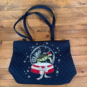 Vera Bradley Tote Pouch Santa Turtle Snow Globe Christmas Quilted Medium Bag